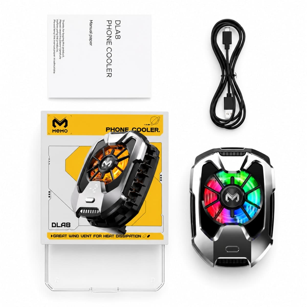 Ventilateur Refroidisseur Gaming MEMO DLA8 RGB pour Smartphone