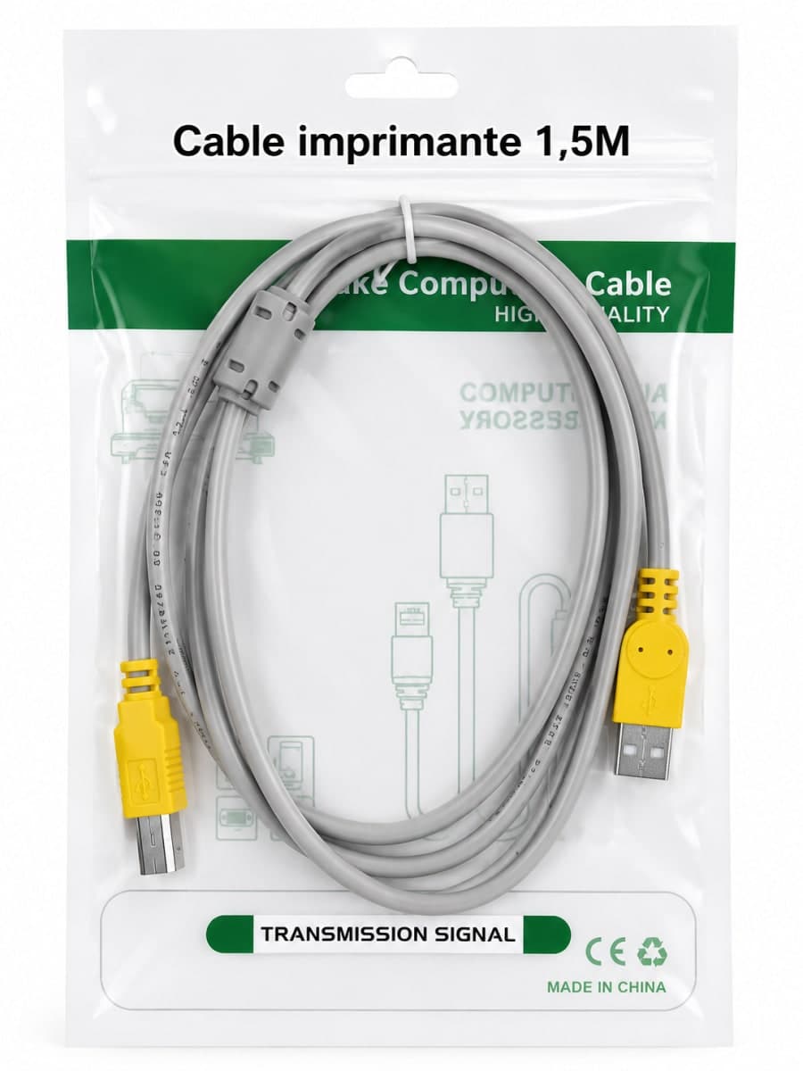 Câble USB-A vers USB-B pour Imprimante 1,5M Haute Qualité