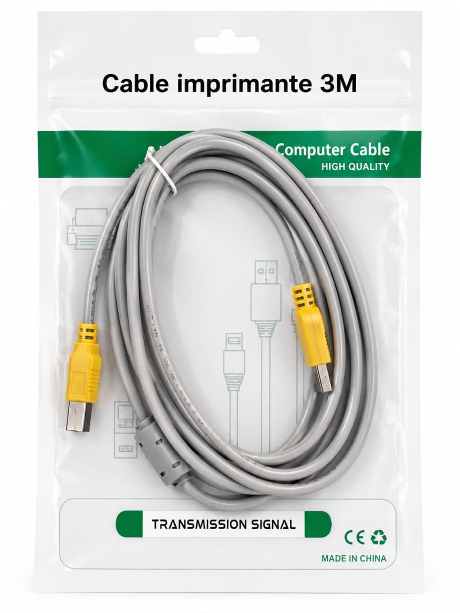 Câble USB Imprimante Haute Qualité 3 Mètres USB-A vers USB-B