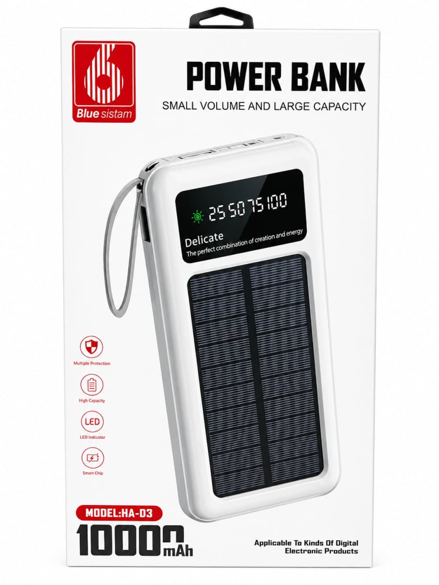 Blue Sistam HA-D3 Power Bank Solaire 10000mAh avec Écran LCD