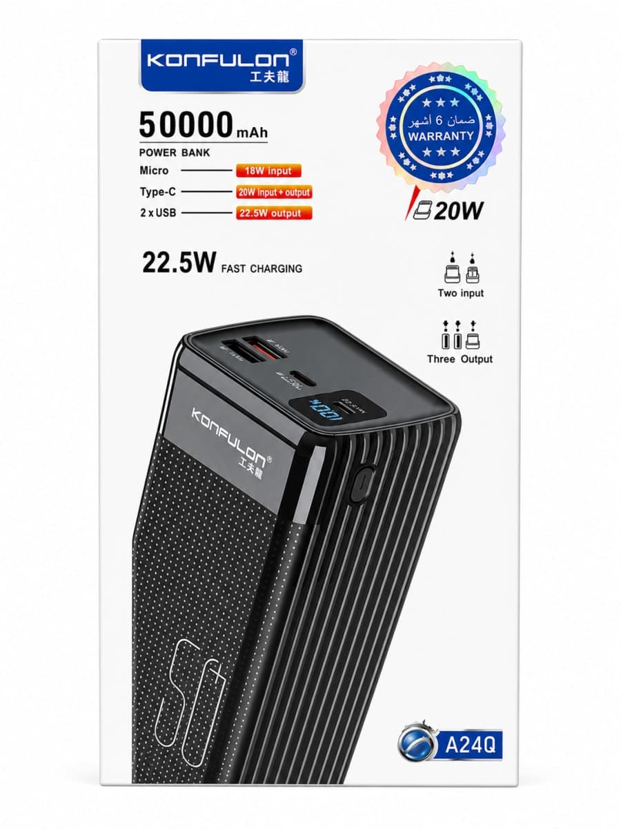 Konfulon A24Q Power Bank 50000mAh Charge Rapide 22.5W