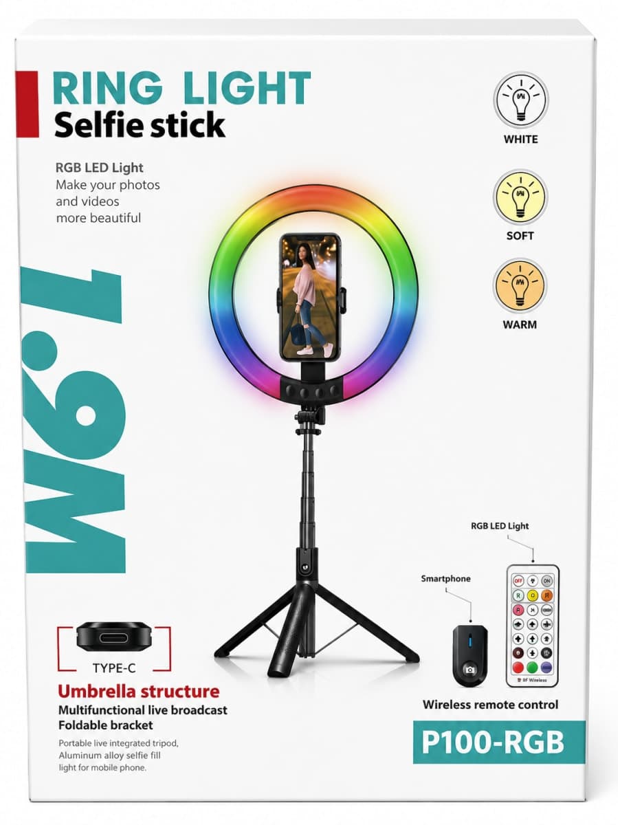 Ring Light RGB 19cm Selfie Stick Trépied P100-RGB