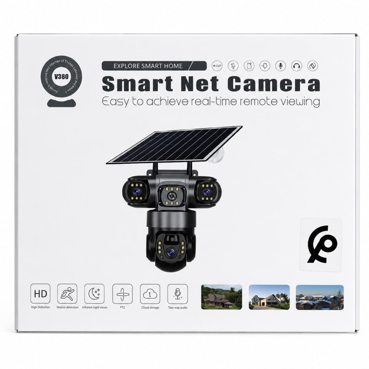 Caméra Solaire 4 Objectifs PTZ V380 WiFi HD Surveillance