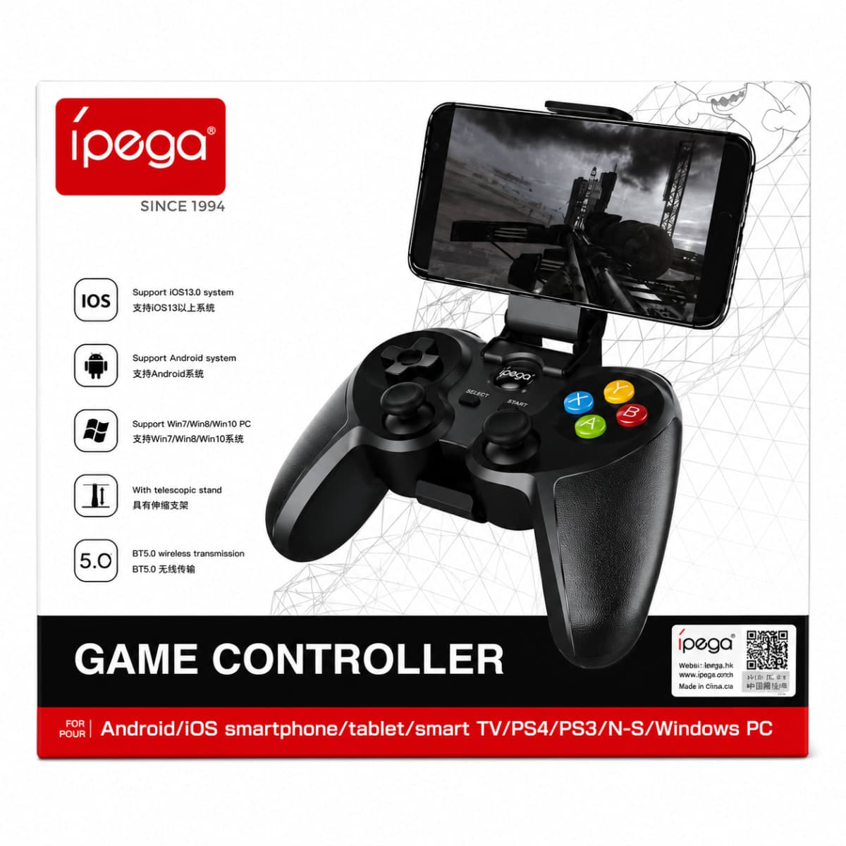 iPega Manette Bluetooth 5.0 avec Support Télescopique