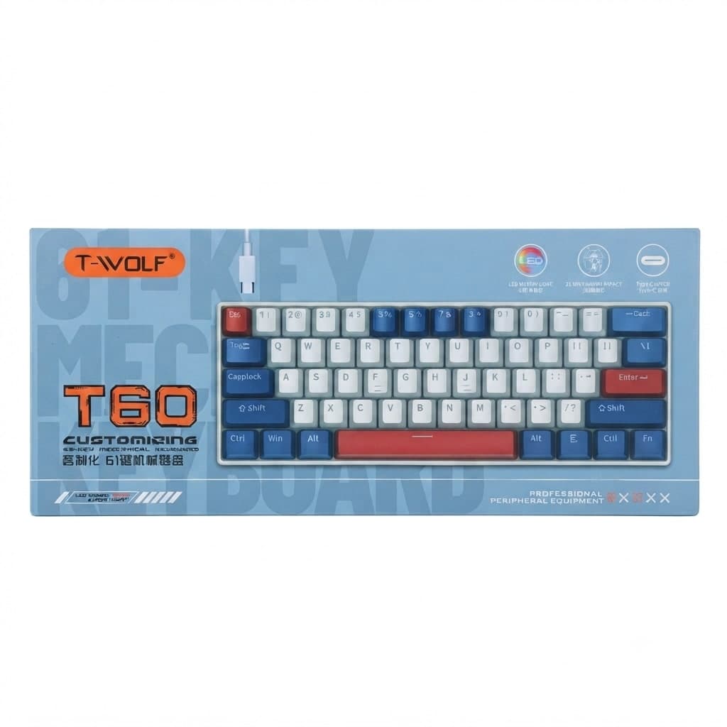 Clavier Mécanique T-Wolf T60 61 Touches RGB Compact