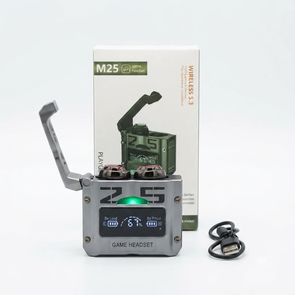Écouteurs Gaming M25 TWS Bluetooth 5.3 Boîtier Tactique