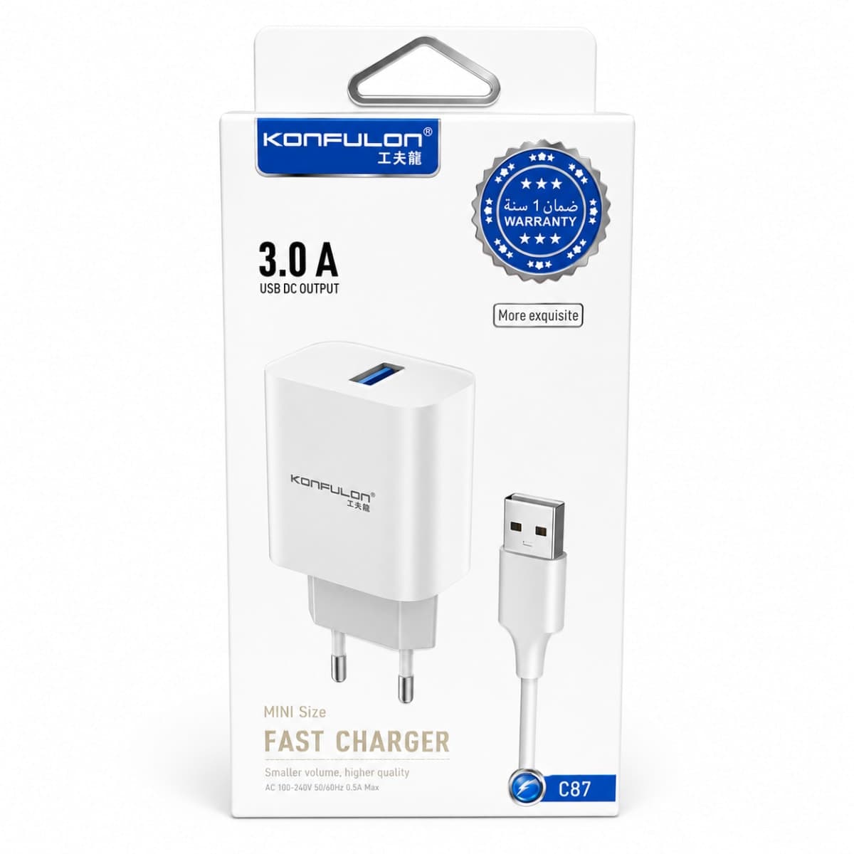Konfulon C87 Chargeur Rapide 3A Mini avec Câble USB